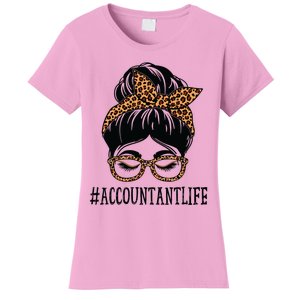 Accountant Leopard Messy Bun Women Back To School Women's T-Shirt