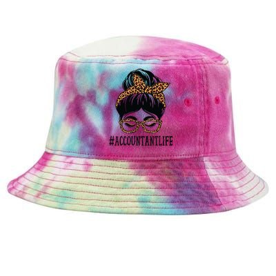 Accountant Leopard Messy Bun Women Back To School Tie-Dyed Bucket Hat