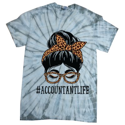 Accountant Leopard Messy Bun Women Back To School Tie-Dye T-Shirt