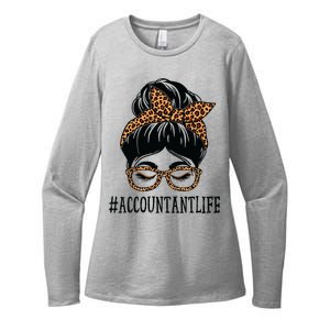 Accountant Leopard Messy Bun Women Back To School Womens CVC Long Sleeve Shirt