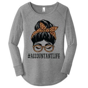 Accountant Leopard Messy Bun Women Back To School Women's Perfect Tri Tunic Long Sleeve Shirt