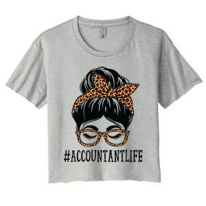 Accountant Leopard Messy Bun Women Back To School Women's Crop Top Tee