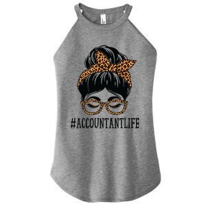 Accountant Leopard Messy Bun Women Back To School Women's Perfect Tri Rocker Tank