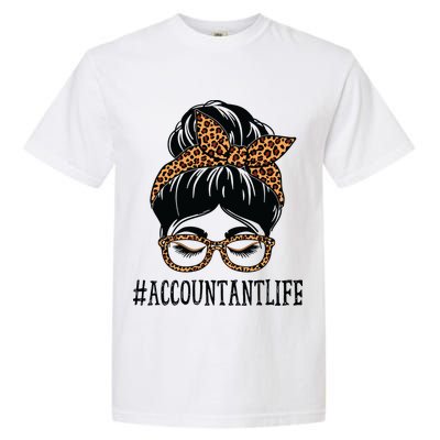 Accountant Leopard Messy Bun Women Back To School Garment-Dyed Heavyweight T-Shirt