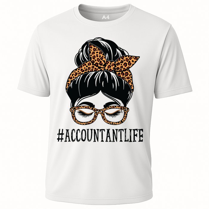 Accountant Leopard Messy Bun Women Back To School Cooling Performance Crew T-Shirt