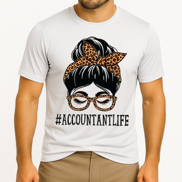 Accountant Leopard Messy Bun Women Back To School Cooling Performance Crew T-Shirt