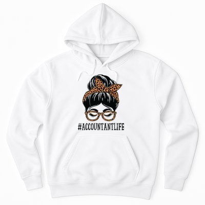 Accountant Leopard Messy Bun Women Back To School Hoodie