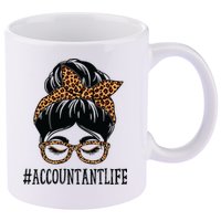 Accountant Leopard Messy Bun Women Back To School 11oz C Handle Ceramic Mug