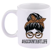 Accountant Leopard Messy Bun Women Back To School 11oz C Handle Ceramic Mug