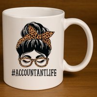 Accountant Leopard Messy Bun Women Back To School 11oz C Handle Ceramic Mug