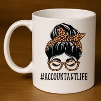 Accountant Leopard Messy Bun Women Back To School 11oz C Handle Ceramic Mug