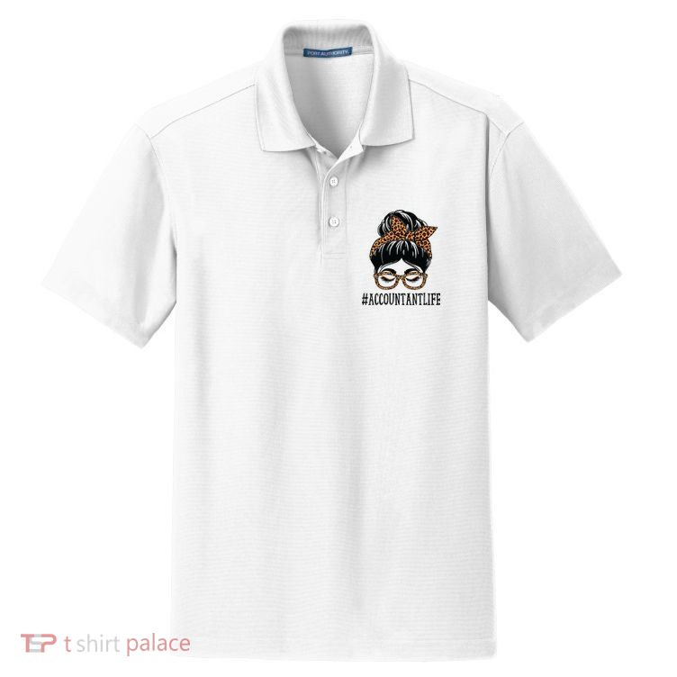 Accountant Leopard Messy Bun Women Back To School Dry Zone Grid Polo