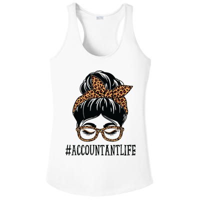 Accountant Leopard Messy Bun Women Back To School Ladies PosiCharge Competitor Racerback Tank