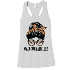 Accountant Leopard Messy Bun Women Back To School Women's Racerback Tank