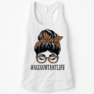 Accountant Leopard Messy Bun Women Back To School Womens Tank Top