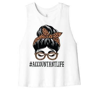 Accountant Leopard Messy Bun Women Back To School Women's Racerback Cropped Tank