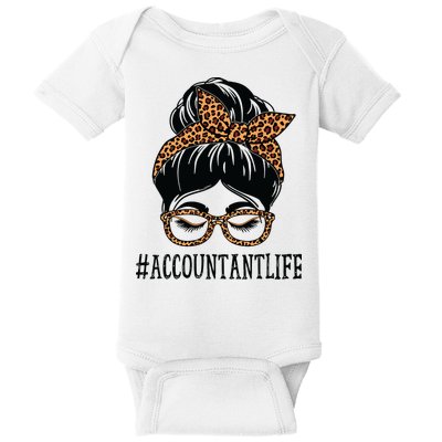 Accountant Leopard Messy Bun Women Back To School Baby Bodysuit