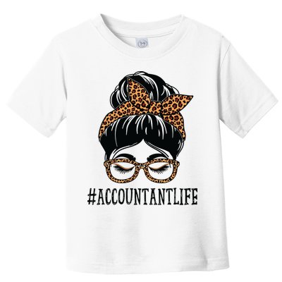 Accountant Leopard Messy Bun Women Back To School Toddler T-Shirt