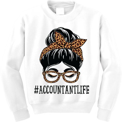 Accountant Leopard Messy Bun Women Back To School Kids Sweatshirt