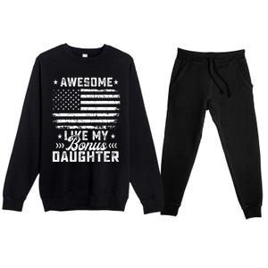 Awesome Like My Bonus Daughter Usa Flag 4th Of July Premium Crewneck Sweatsuit Set