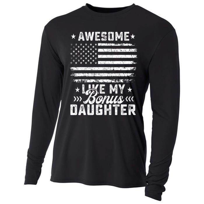 Awesome Like My Bonus Daughter Usa Flag 4th Of July Cooling Performance Long Sleeve Crew