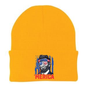 Abraham Lincoln Merica 4th Of July American Flag Knit Cap Winter Beanie