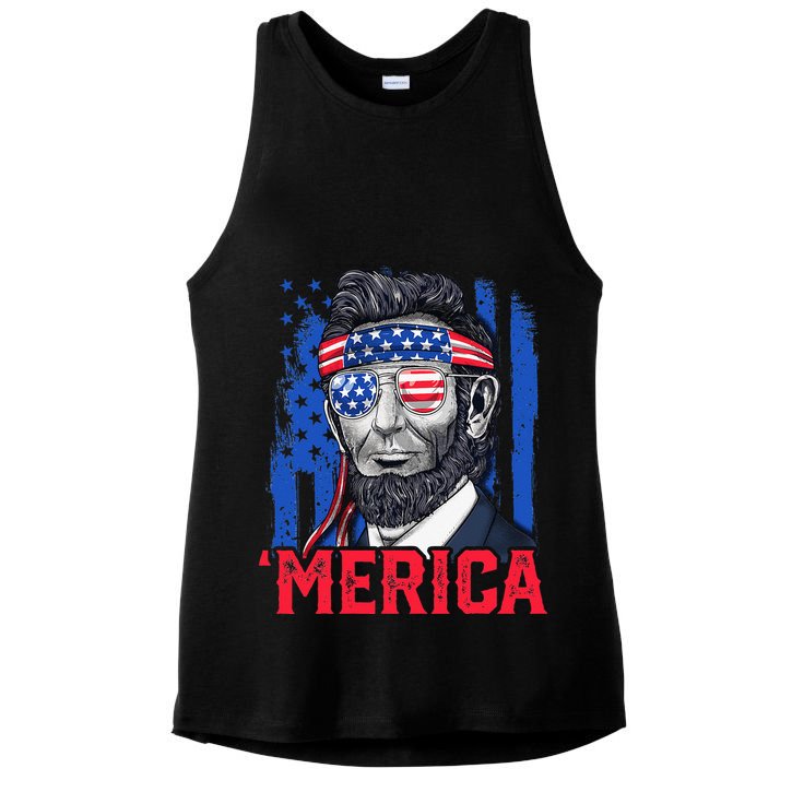 Abraham Lincoln Merica 4th Of July American Flag Ladies PosiCharge Tri-Blend Wicking Tank