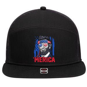 Abraham Lincoln Merica 4th Of July American Flag 7 Panel Mesh Trucker Snapback Hat