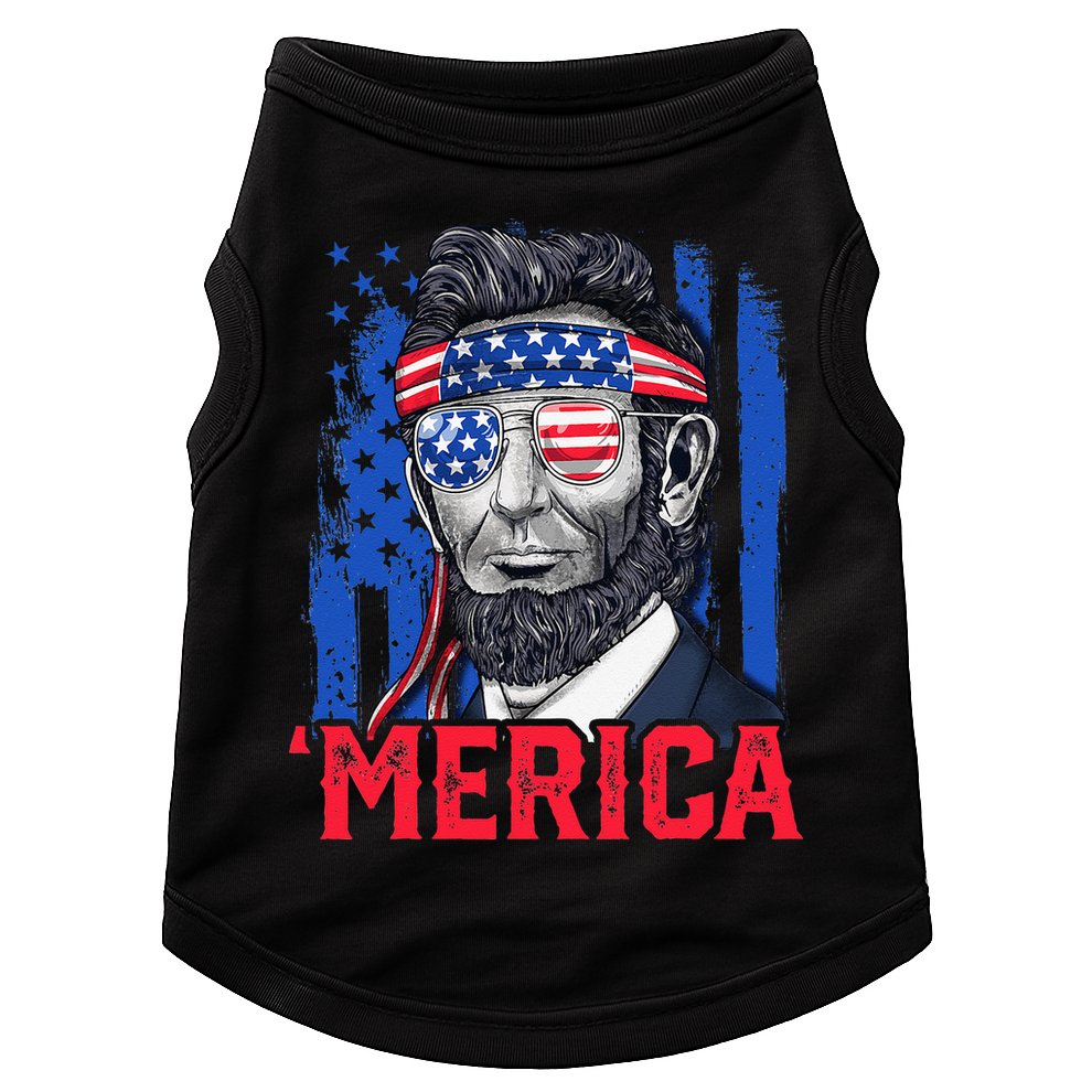 Abraham Lincoln Merica 4th Of July American Flag Doggie Tank
