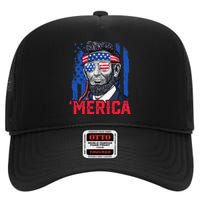 Abraham Lincoln Merica 4th Of July American Flag High Crown Mesh Back Trucker Hat