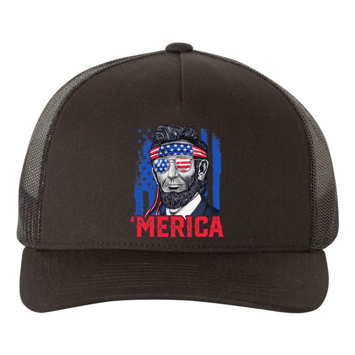 Abraham Lincoln Merica 4th Of July American Flag Yupoong Adult 5-Panel Trucker Hat