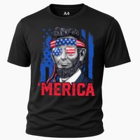 Abraham Lincoln Merica 4th Of July American Flag Cooling Performance Crew T-Shirt