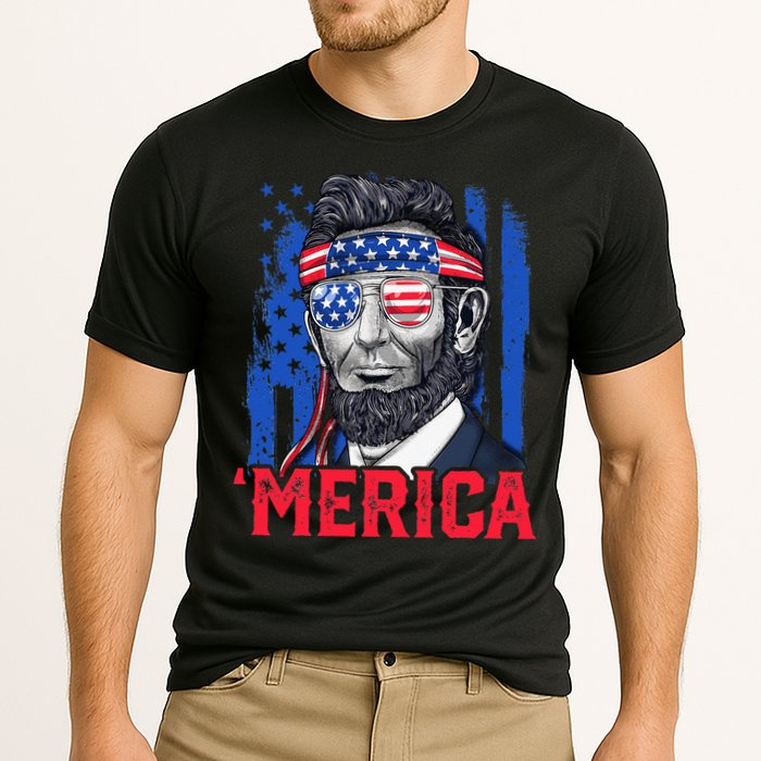 Abraham Lincoln Merica 4th Of July American Flag Cooling Performance Crew T-Shirt
