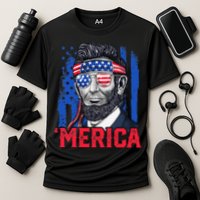 Abraham Lincoln Merica 4th Of July American Flag Cooling Performance Crew T-Shirt