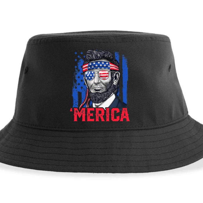 Abraham Lincoln Merica 4th Of July American Flag Sustainable Bucket Hat