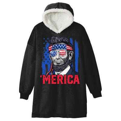 Abraham Lincoln Merica 4th Of July American Flag Hooded Wearable Blanket