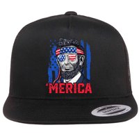 Abraham Lincoln Merica 4th Of July American Flag Flat Bill Trucker Hat