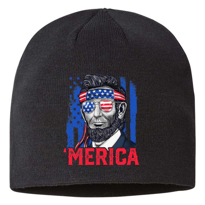 Abraham Lincoln Merica 4th Of July American Flag Sustainable Beanie