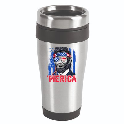Abraham Lincoln Merica 4th Of July American Flag 16oz Travel Tumbler