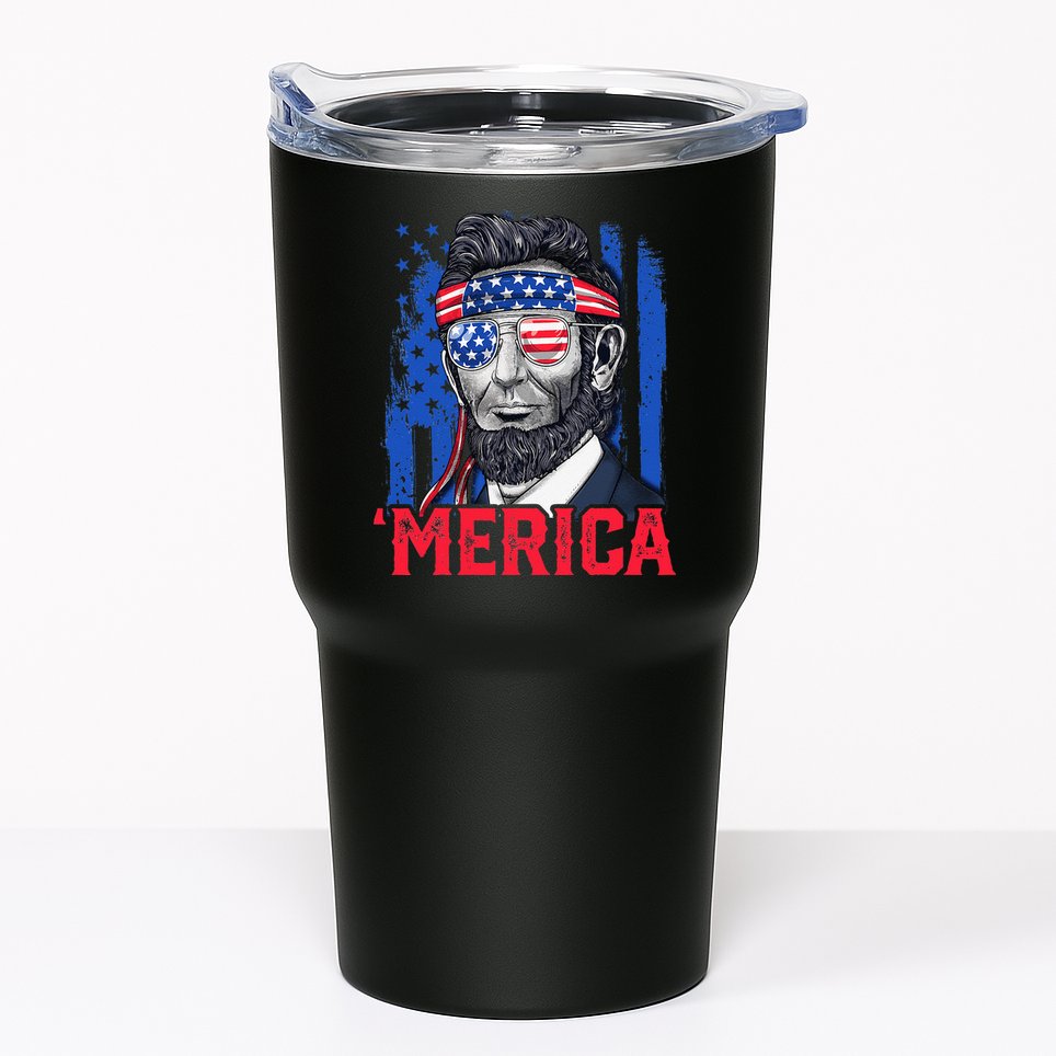 Abraham Lincoln Merica 4th Of July American Flag Tumbler