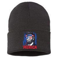 Abraham Lincoln Merica 4th Of July American Flag Sustainable Knit Beanie