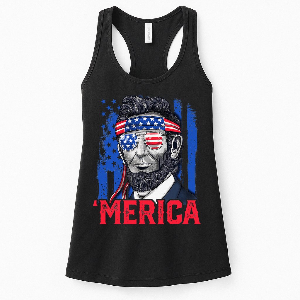 Abraham Lincoln Merica 4th Of July American Flag Womens Tank Top