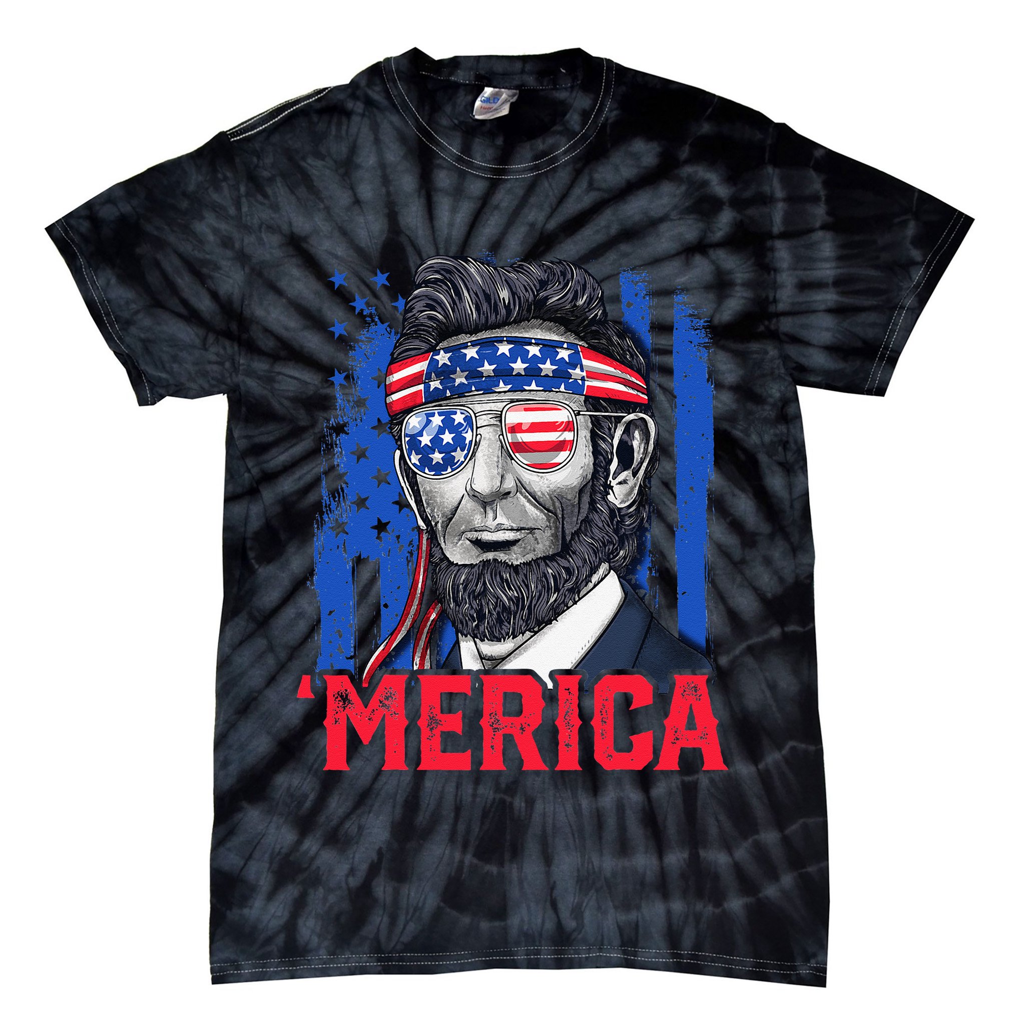 Abraham Lincoln Merica 4th Of July American Flag Tie-Dye T-Shirt