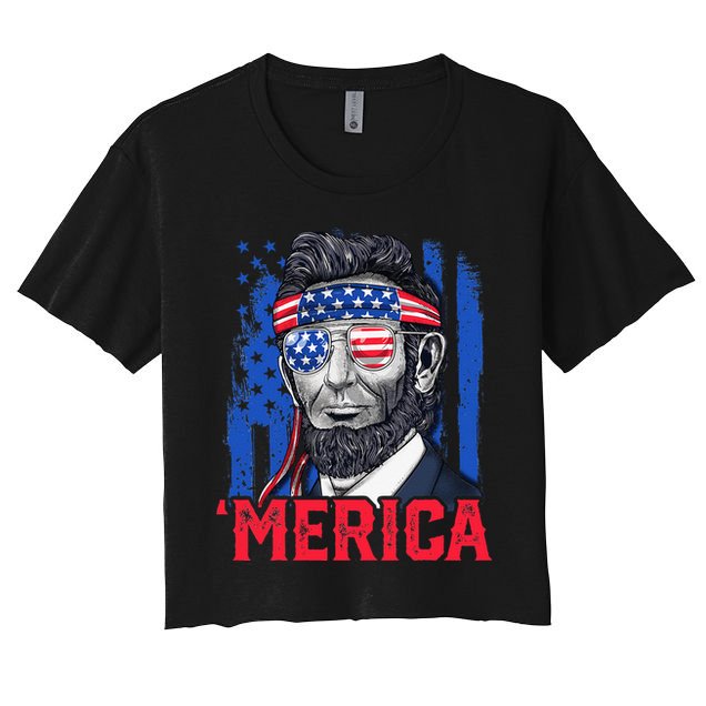 Abraham Lincoln Merica 4th Of July American Flag Crop Top