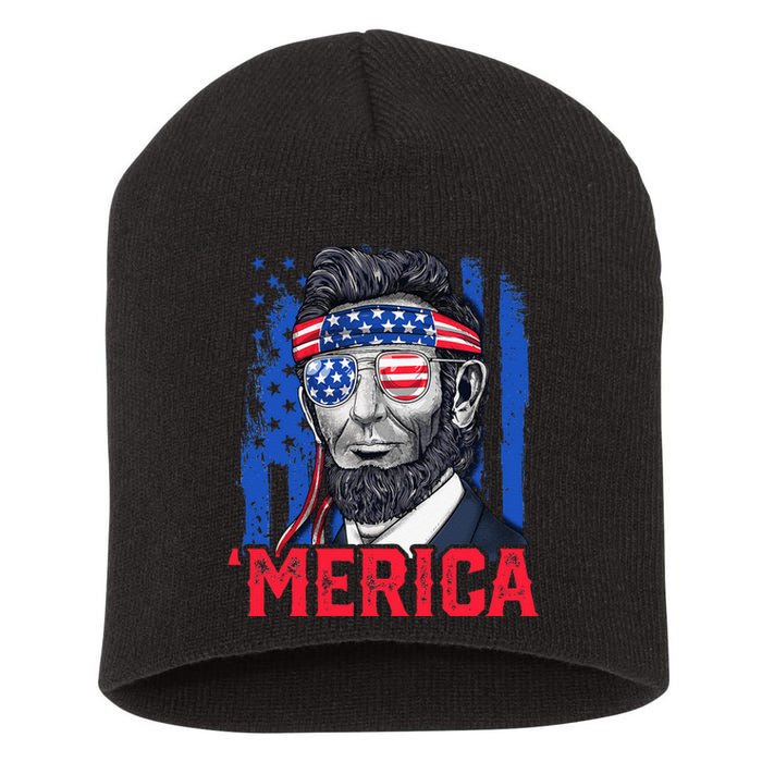 Abraham Lincoln Merica 4th Of July American Flag Short Acrylic Beanie