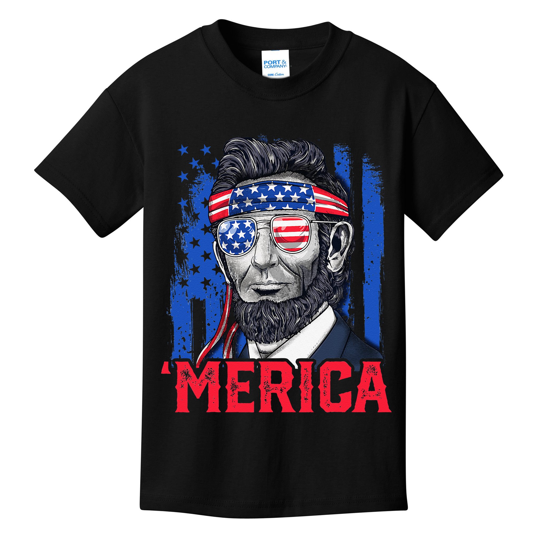 Abraham Lincoln Merica 4th Of July American Flag Kids T-Shirt