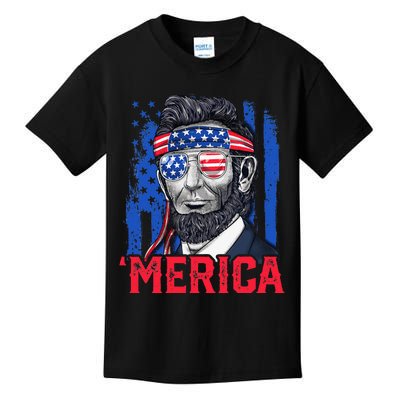 Abraham Lincoln Merica 4th Of July American Flag Kids T-Shirt