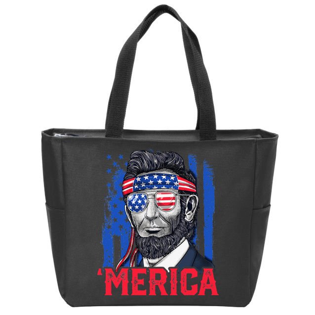 Abraham Lincoln Merica 4th Of July American Flag Zip Tote Bag