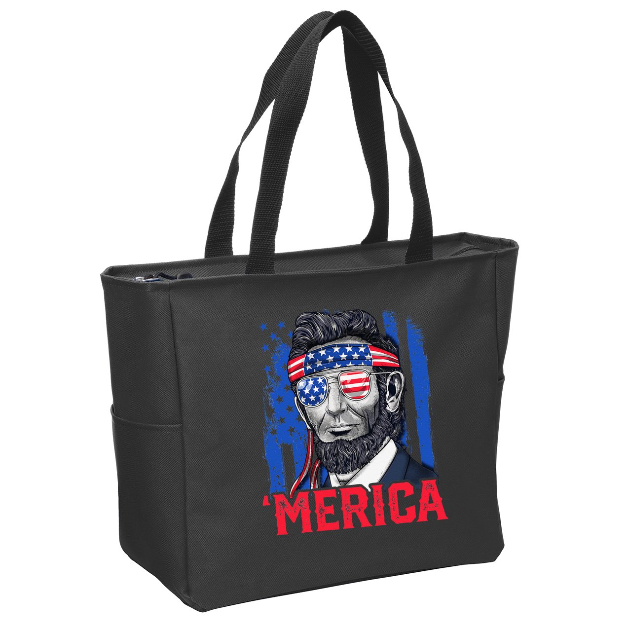 Abraham Lincoln Merica 4th Of July American Flag Zip Tote Bag
