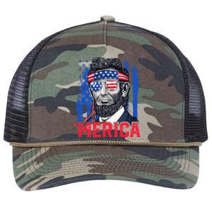 Abraham Lincoln Merica 4th Of July American Flag Retro Rope Trucker Hat Cap